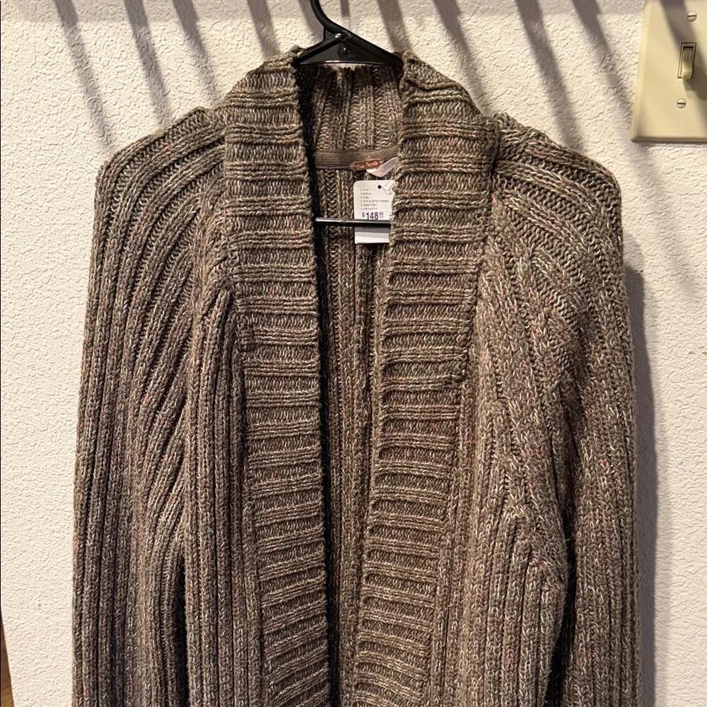 Free People Ribbed Open-Front Cardigan Sweater - Brown Heather - Picture 2 of 5